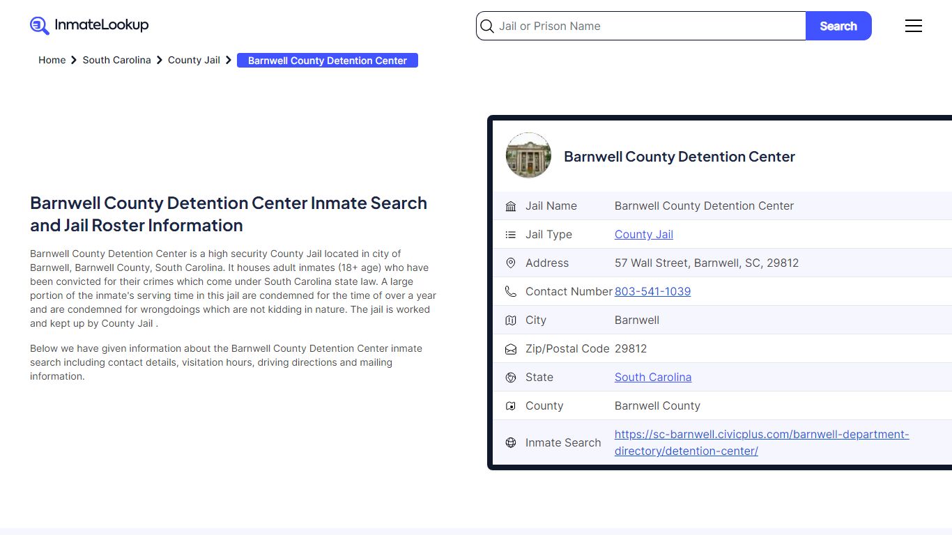 Barnwell County Detention Center Inmate Search, Jail Roster, Bookings ...