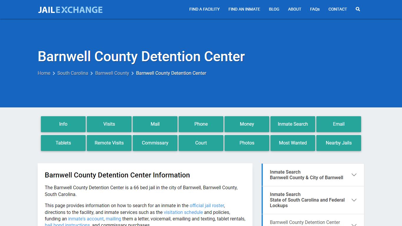 Barnwell County Detention Center, SC Inmate Search, Information